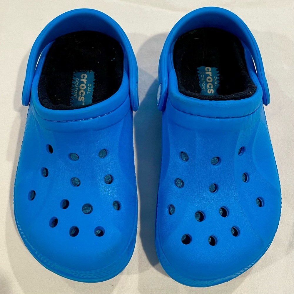Crocs Kids Clogs Boys 10-11 Girls Ralen Fleece Lined Bolt Blue Black Shoes Fall